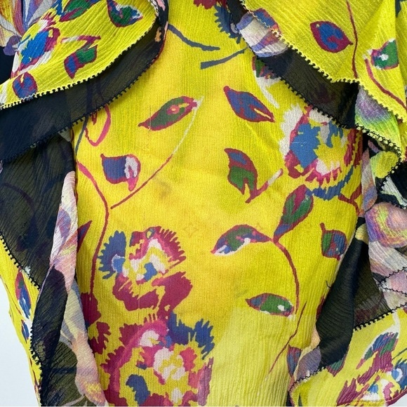 TANYA TAYLOR Garden Print Willow Top Yellow 100% Silk Size 0 - Picture 7 of 7